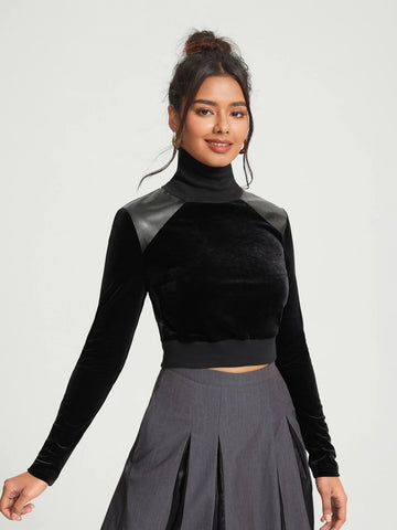 High Neck Velvet Crop Tee