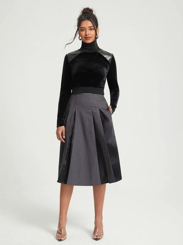 High Neck Velvet Crop Tee