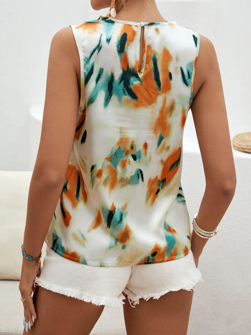 EMERY ROSE Tie Dye Draped Collar Blouse