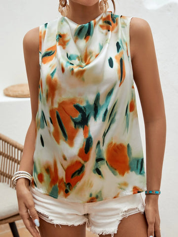 EMERY ROSE Tie Dye Draped Collar Blouse