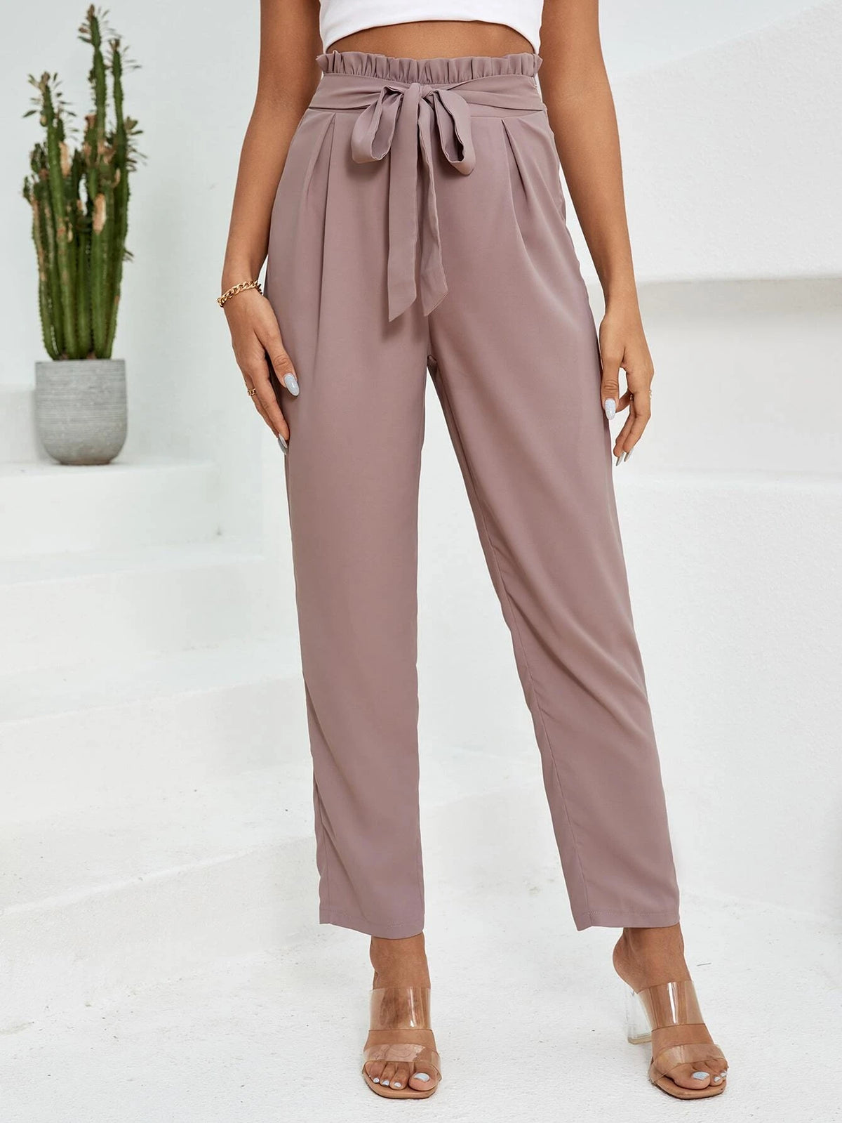 EMERY ROSE Paperbag Waist Belted Pants