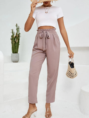 EMERY ROSE Paperbag Waist Belted Pants