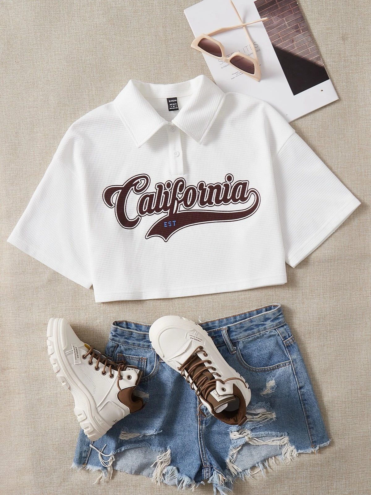 Letter Graphic Drop Shoulder Crop Tee