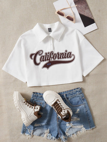 Letter Graphic Drop Shoulder Crop Tee