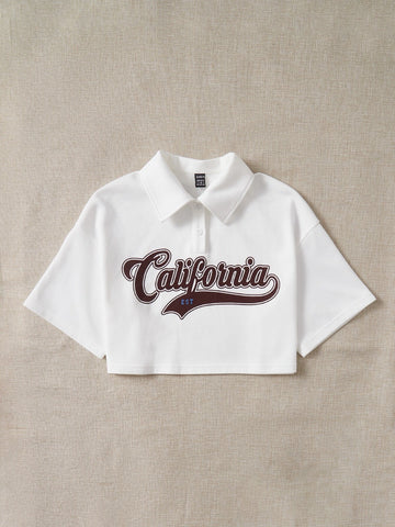 Letter Graphic Drop Shoulder Crop Tee