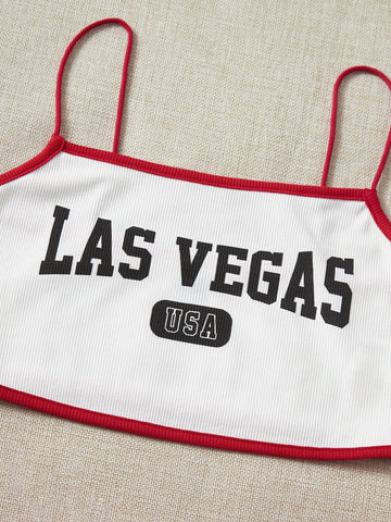 Letter Graphic Cami Top & Track Shorts Set