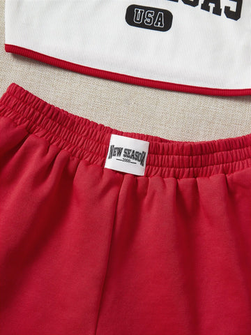 Letter Graphic Cami Top & Track Shorts Set