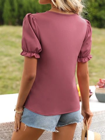 Guipure Lace Trim Puff Sleeve Blouse