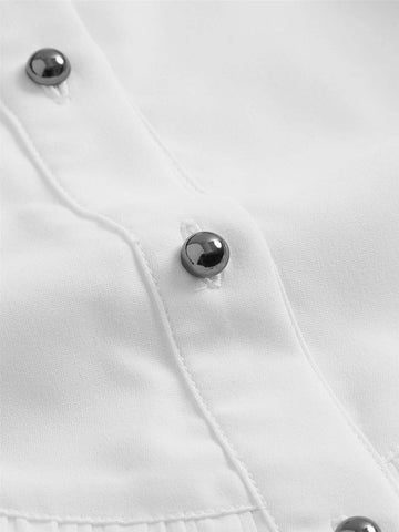 MOD Bow Front Ruffle Trim Puff Sleeve Crop Shirt