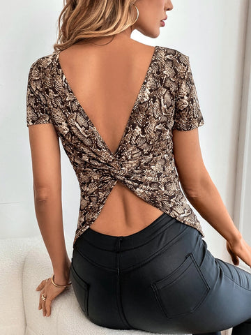 Unity Snakeskin Print Twist Backless Tee