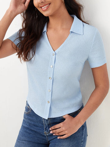 Solid Button Front Shirt