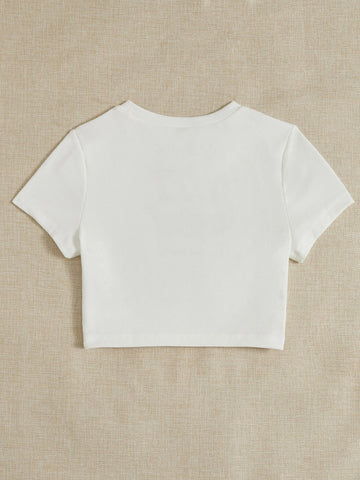 Shark & Slogan Graphic Crop Tee