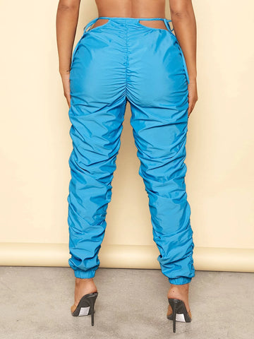 SXY Cut Out Waist Knot Side Ruched Pants