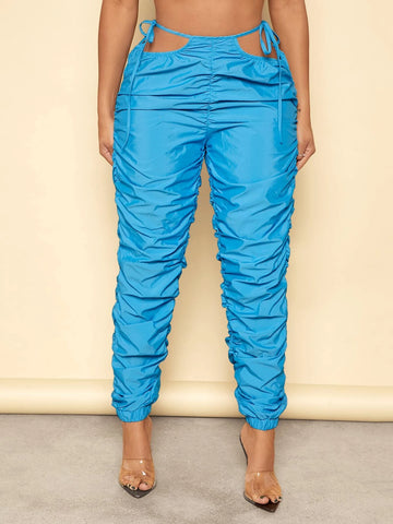 SXY Cut Out Waist Knot Side Ruched Pants
