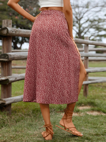 EMERY ROSE Ditsy Floral Print Split Thigh Skirt