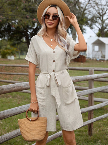 EMERY ROSE Batwing Sleeve Dual Pocket Belted Romper
