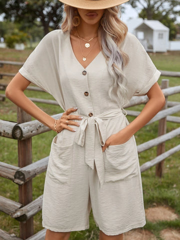 EMERY ROSE Batwing Sleeve Dual Pocket Belted Romper