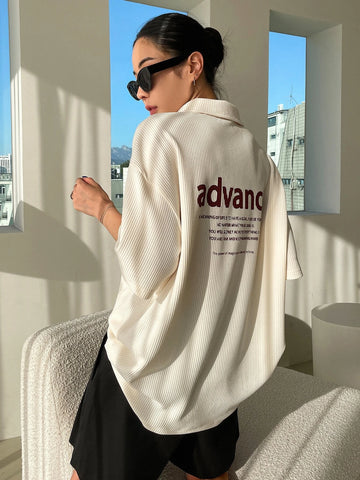 DAZY Slogan Graphic Ribbed Knit Drop Shoulder Tee