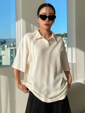 DAZY Slogan Graphic Ribbed Knit Drop Shoulder Tee