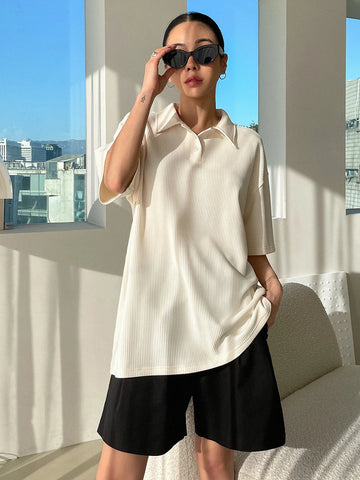 DAZY Slogan Graphic Ribbed Knit Drop Shoulder Tee