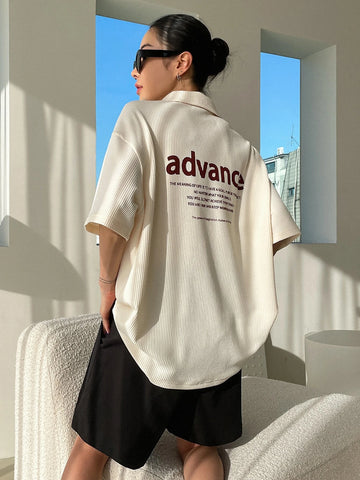 DAZY Slogan Graphic Ribbed Knit Drop Shoulder Tee