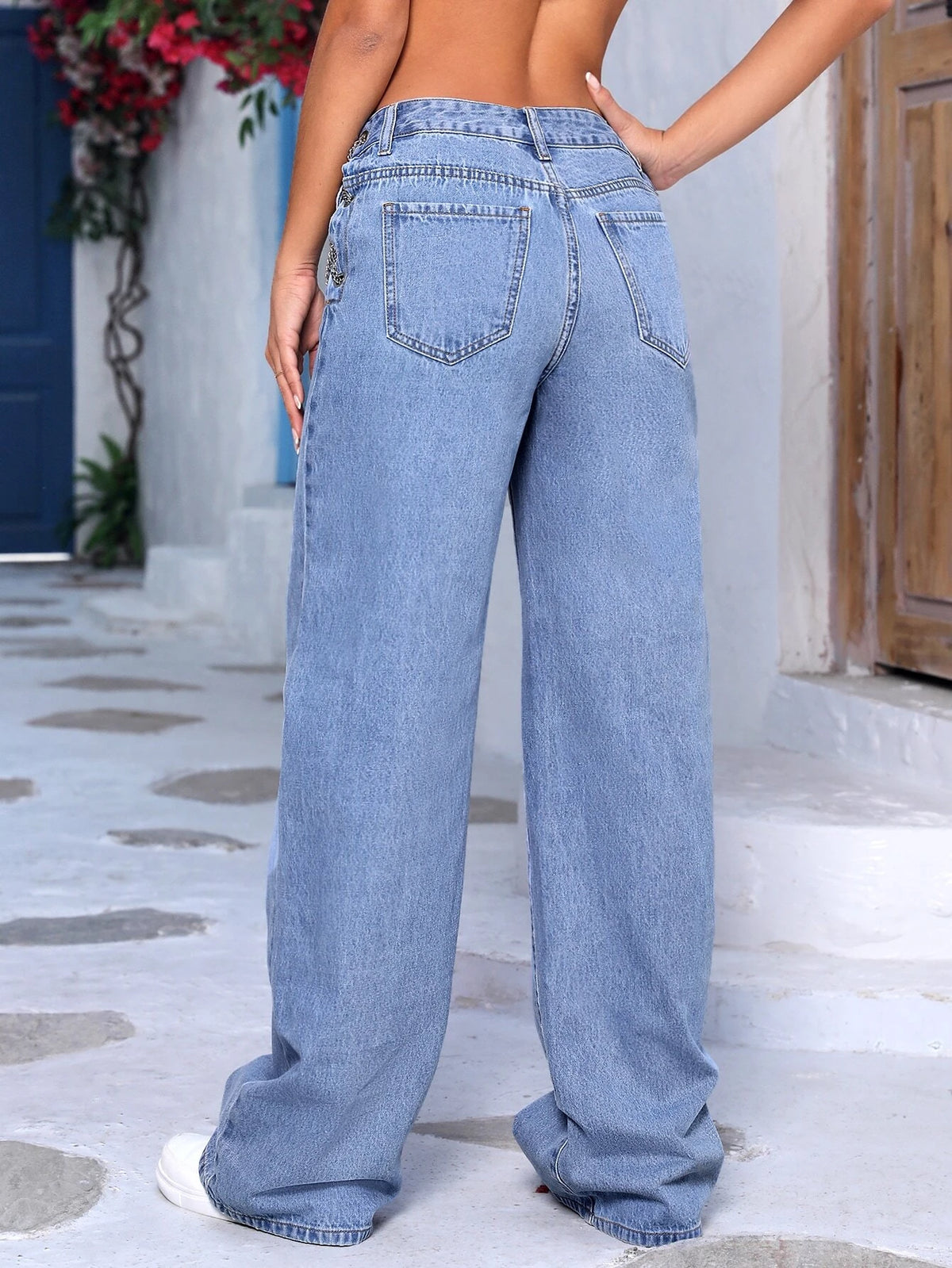 Tall Chain Lace Up Side Straight Leg Jeans