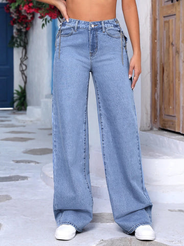 Tall Chain Lace Up Side Straight Leg Jeans