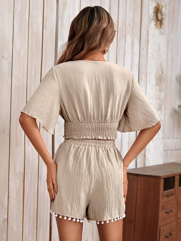 Butterfly Sleeve Crop Top & Shorts