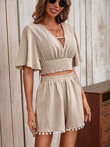 Butterfly Sleeve Crop Top & Shorts