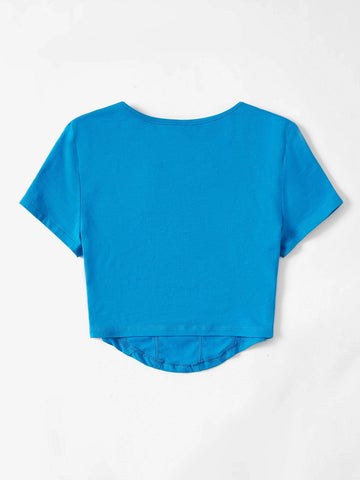 EZwear Scoop Neck Asymmetrical Hem Crop Tee