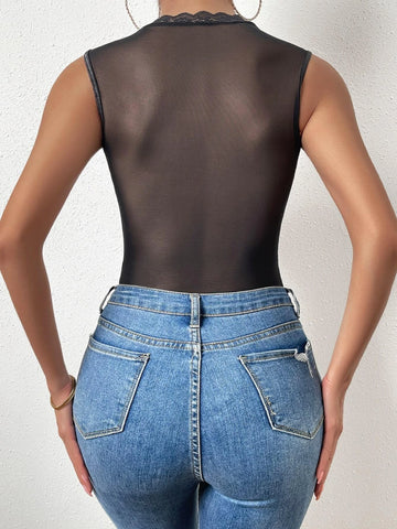 Cut Out Lace Bodysuit Without Panty