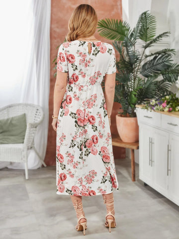 EMERY ROSE Floral Print Keyhole Back Dress Without Belt