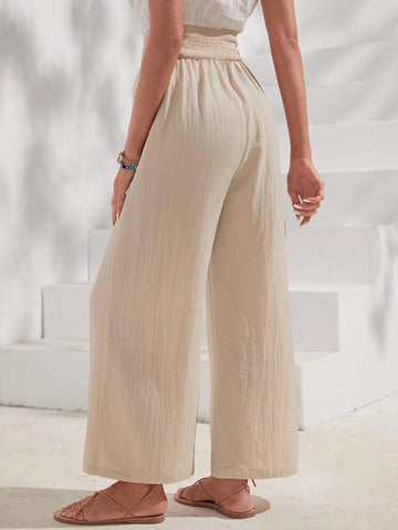 EMERY ROSE Solid Shirred Waist Wide Leg Pants
