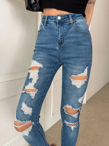 DAZY Raw Hem Ripped Skinny Jeans