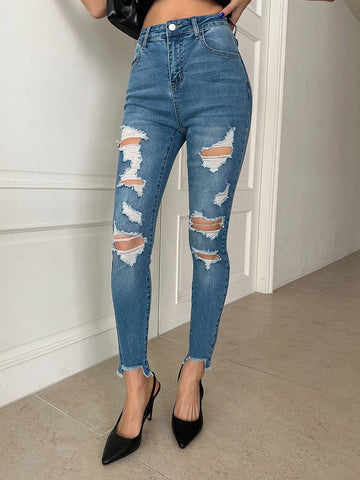 DAZY Raw Hem Ripped Skinny Jeans
