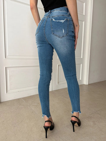 DAZY Raw Hem Ripped Skinny Jeans