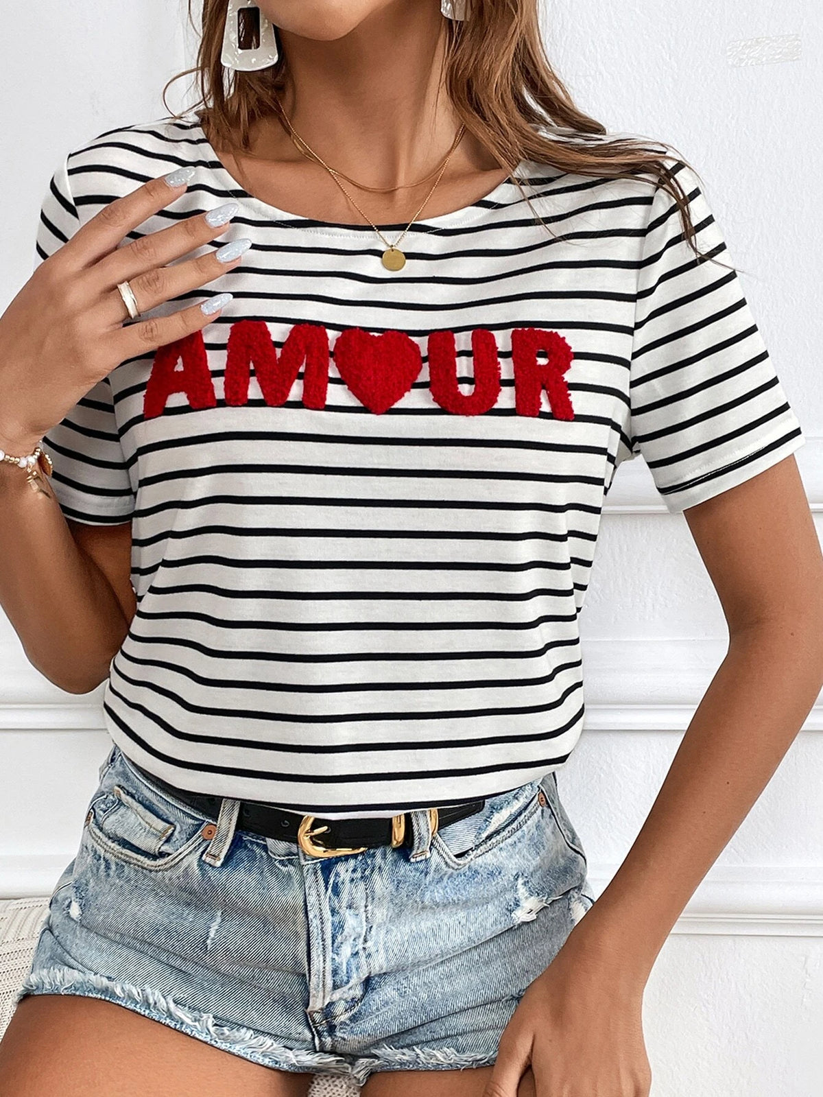 Striped & Letter Graphic Tee