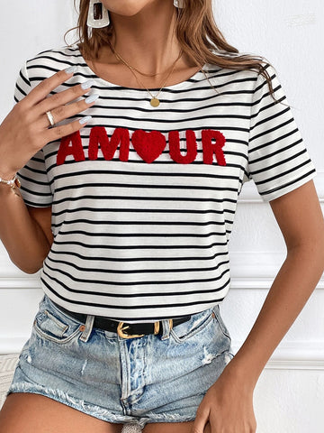 Striped & Letter Graphic Tee