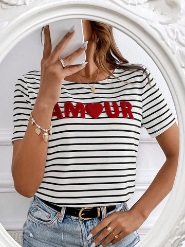 Striped & Letter Graphic Tee
