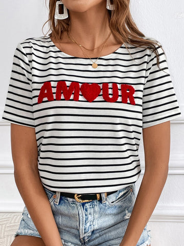 Striped & Letter Graphic Tee