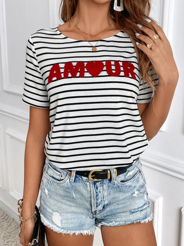 Striped & Letter Graphic Tee