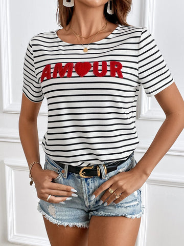 Striped & Letter Graphic Tee
