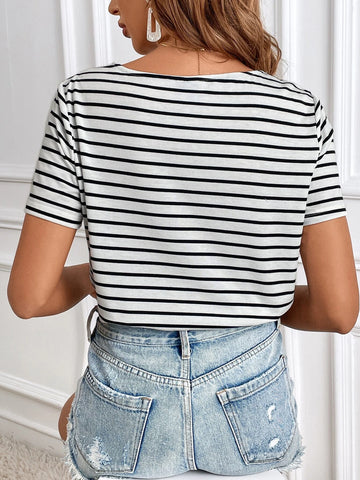 Striped & Letter Graphic Tee