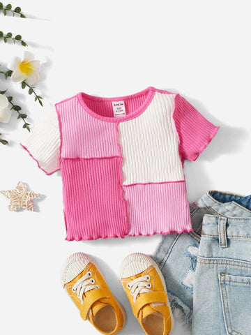 Baby Colorblock Lettuce Trim Ribbed Knit Tee