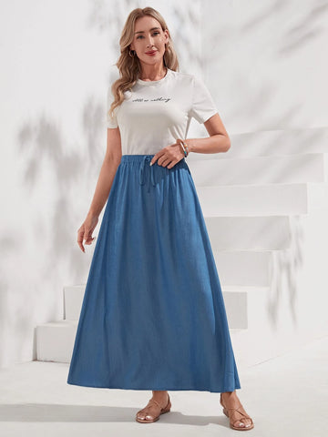 EMERY ROSE Solid Drawstring Waist Skirt