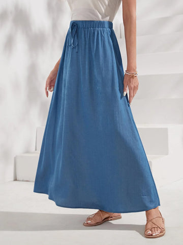 EMERY ROSE Solid Drawstring Waist Skirt