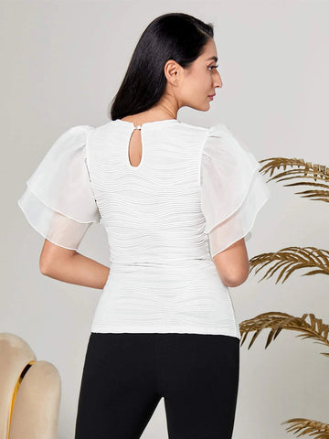 Modely Butterfly Sleeve Ruffle Trim Tee