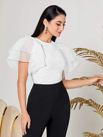 Modely Butterfly Sleeve Ruffle Trim Tee