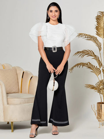 Modely Butterfly Sleeve Ruffle Trim Tee