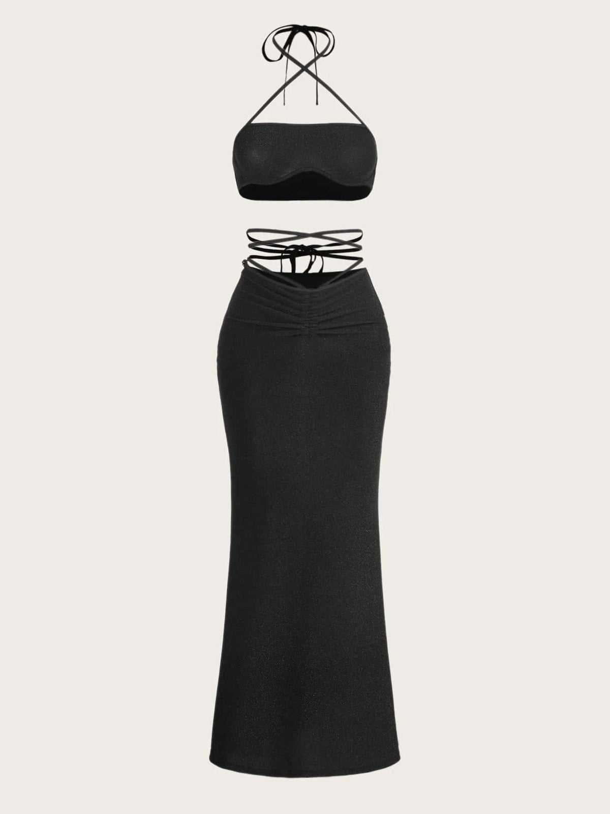 ICON Tie Backless Halter Top & Ruched Waist Skirt